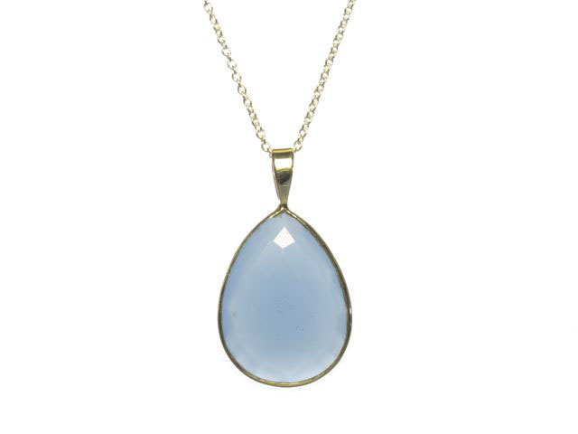 Silver pendant big blue chalcedony drop with setting – P1009