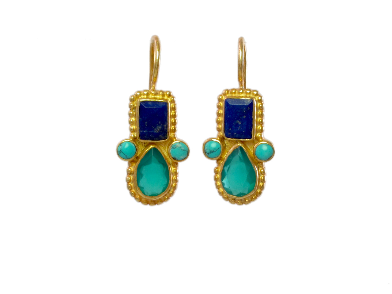 Earring with lapis and onyx in Etruscan setting – E1032