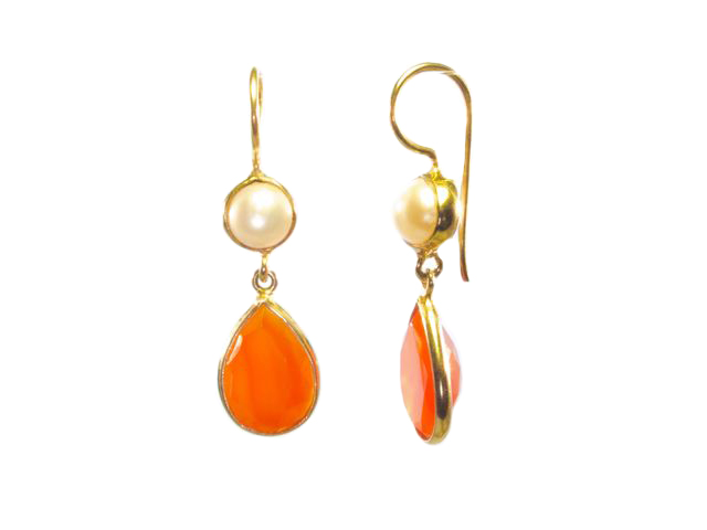 Classic earring carnelian pear drop and pearl – E6917