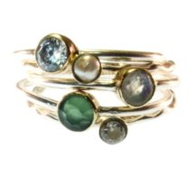 Combination Of Five Small Stack Rings Silver With Stone