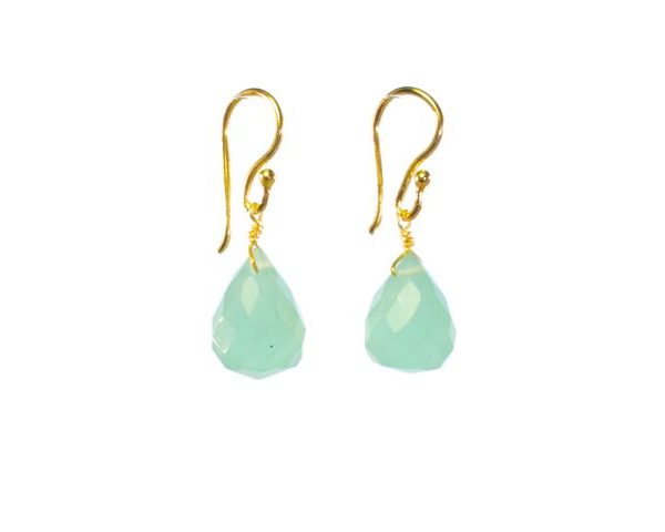 Aqua Chalcedony Pear Drop Earrings – E1290