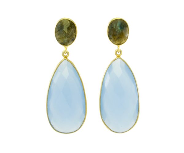 Long Chalcedony And Labradorite Earrings Studs – E13121