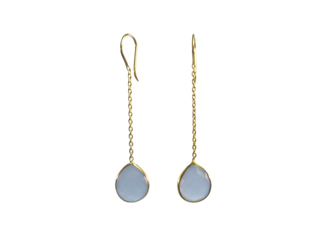 Chainlet earring with facet cut blue chalcedony – E9546