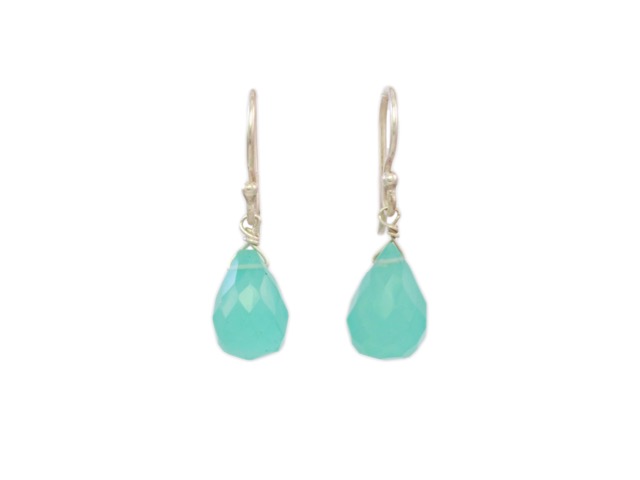 Aqua chalcedony pear drops silver earrings – E1290