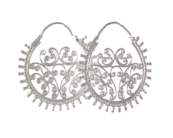 Filigree Silver Hoop Earrings – E7711