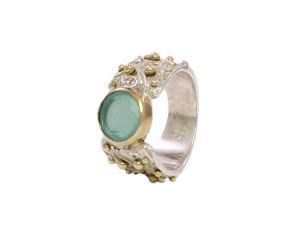 Vintage Chic Dotted Ring With Aqua Chalcedony – R7701
